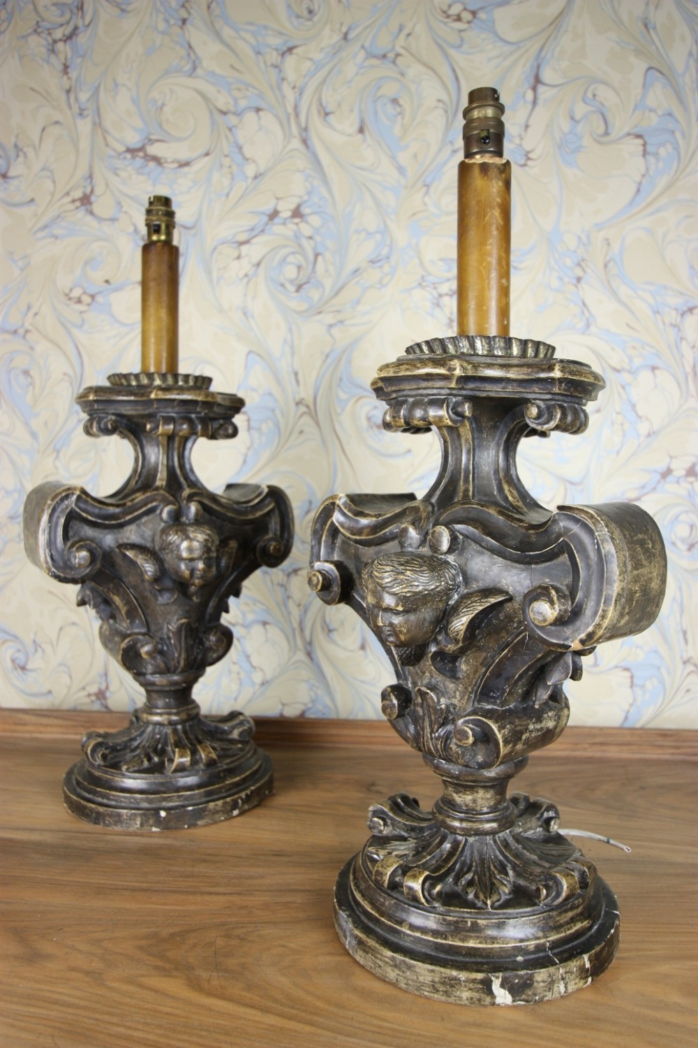 Pair of Large Antique Silver Gilt Table Lamps.