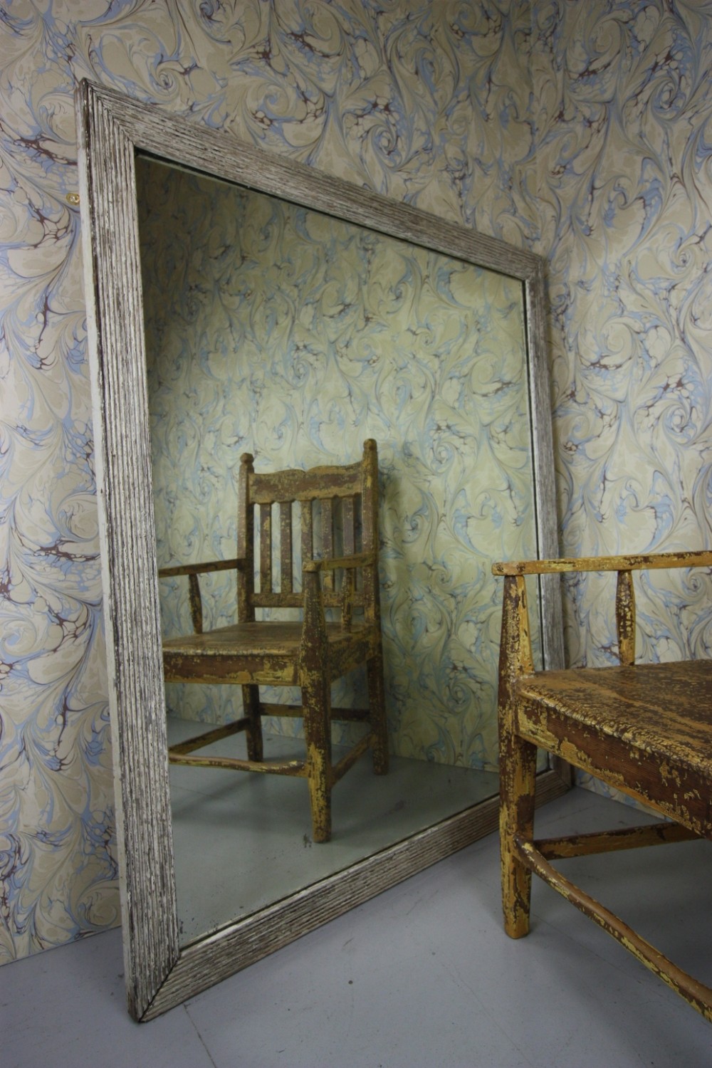 Large 19th C English Antique Mirror in Original Paint.