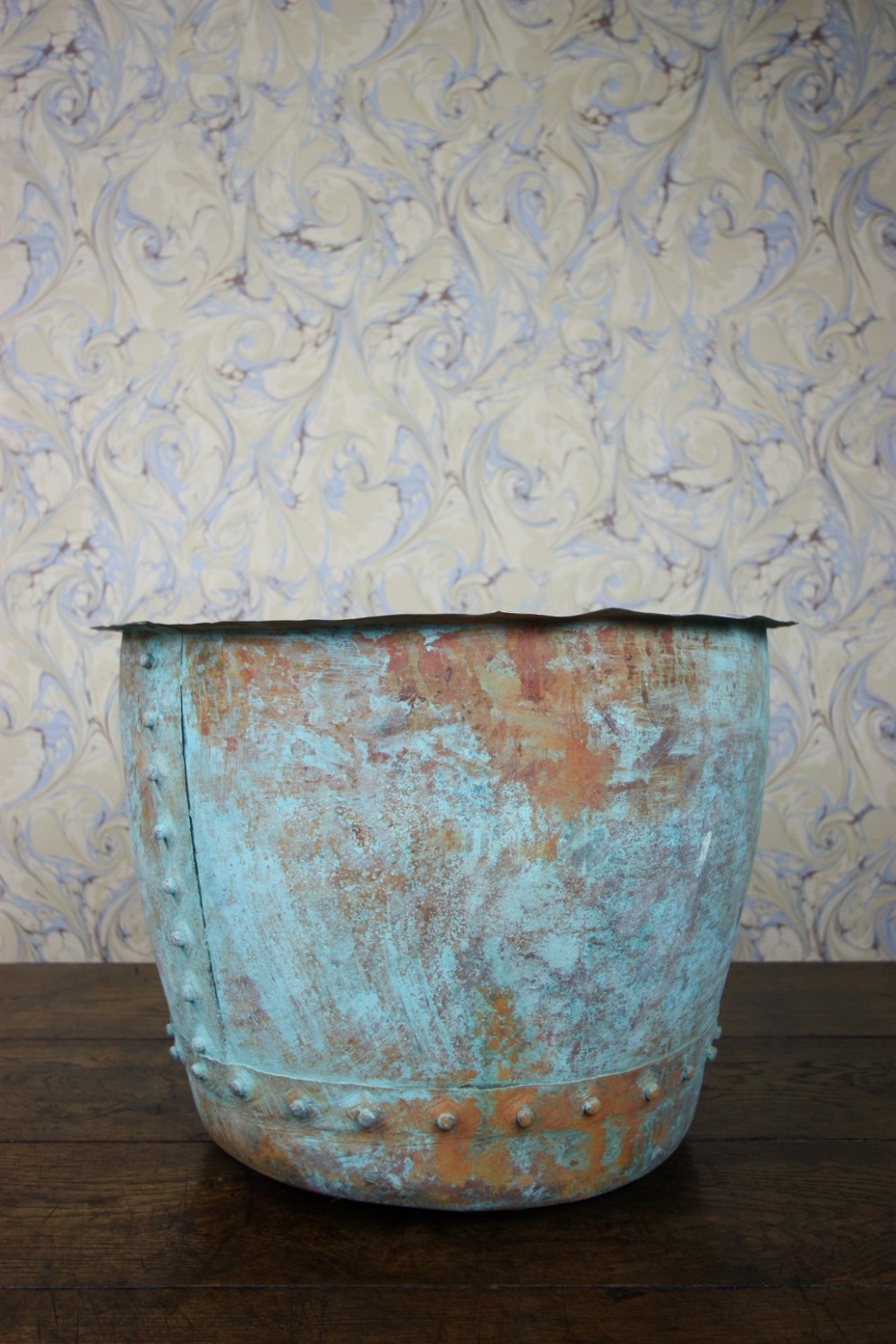 19th Century Antique Verdigris Copper Vessel.