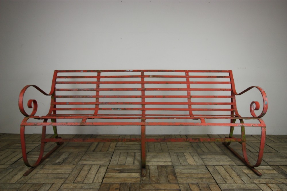 Large 19th Century Antique Iron Garden Bench.