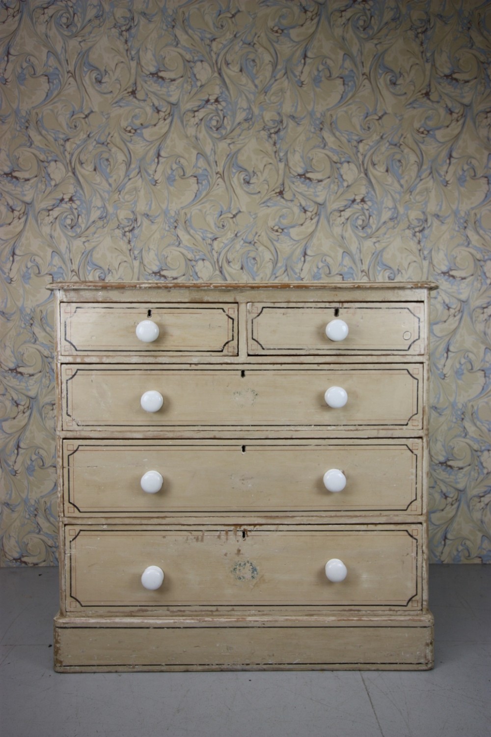 English Antique Original Painted Pine Chest of Drawers.