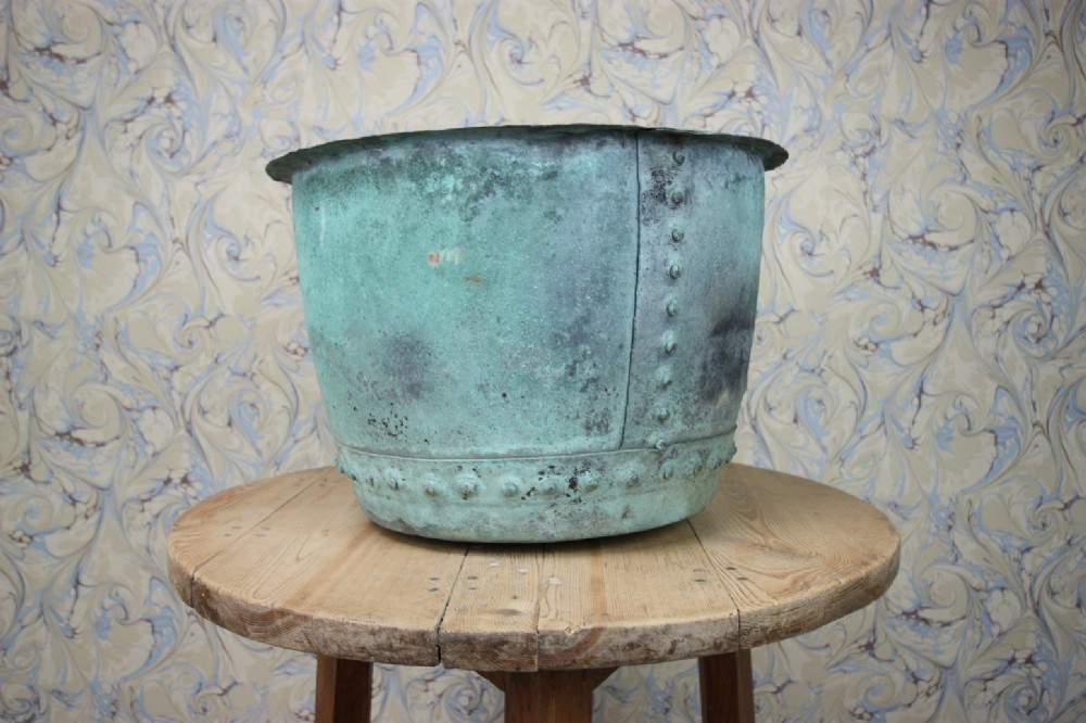 English Antique Copper Vessel in Verdigris.