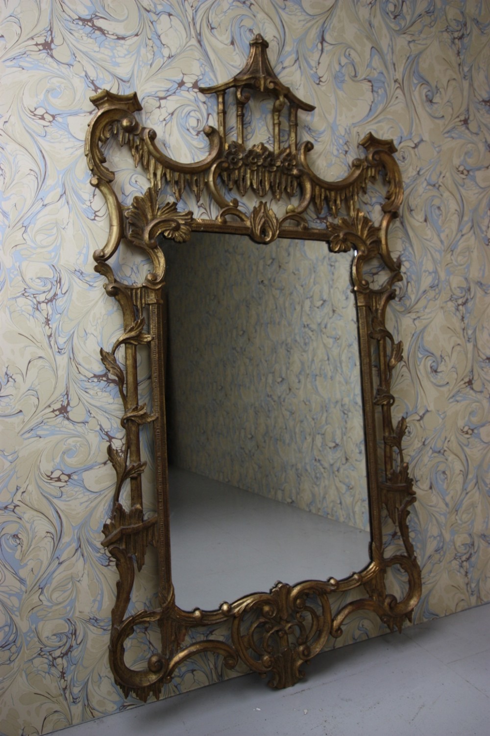 Edwardian Antique Gilt Mirror Chinese Chippendale Style.