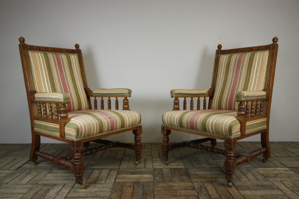 Pair of Antique Oak Armchairs. Possibly by Lambs.