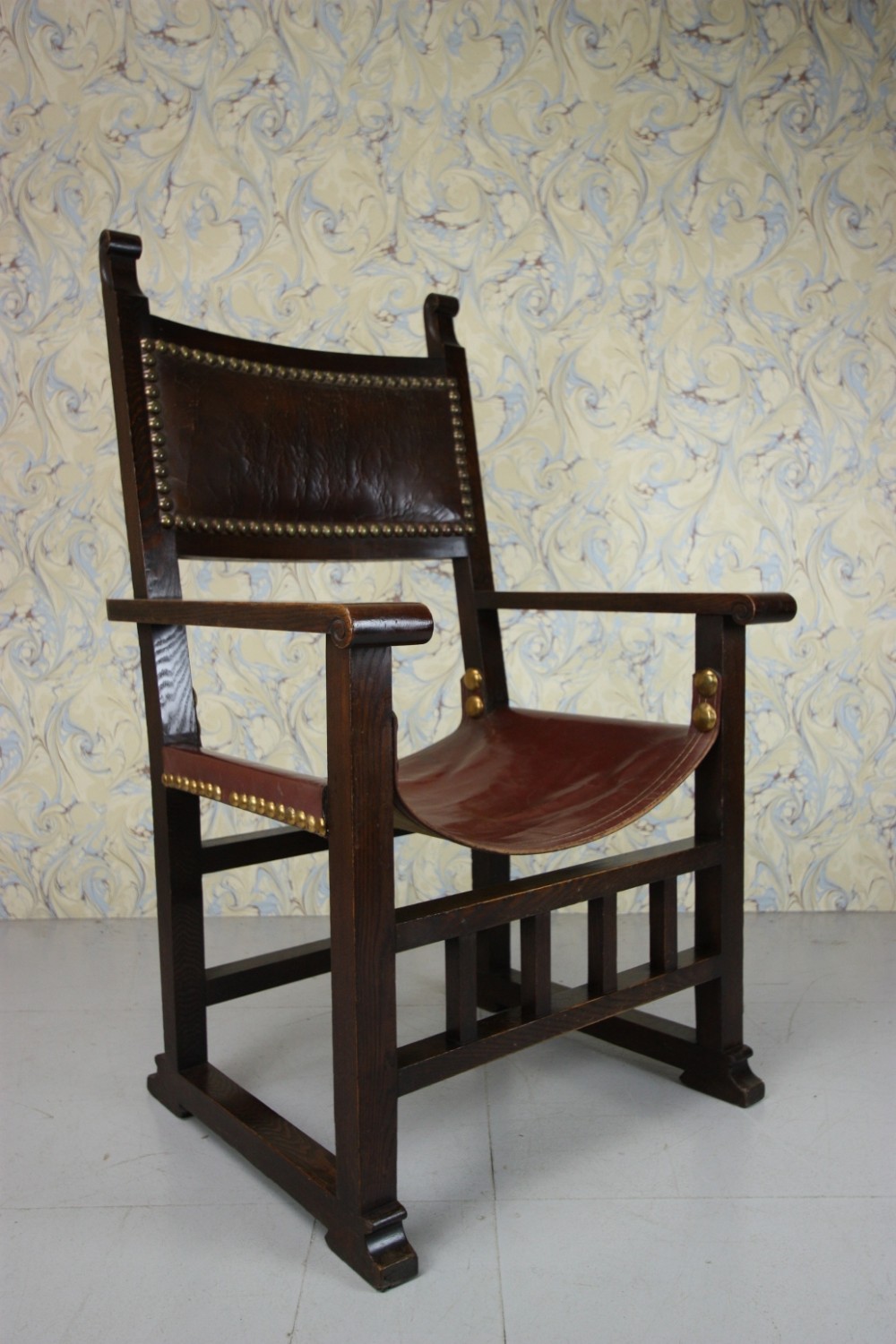 Liberty's Antique Oak Throne Chair by Leonard Wyburd. T