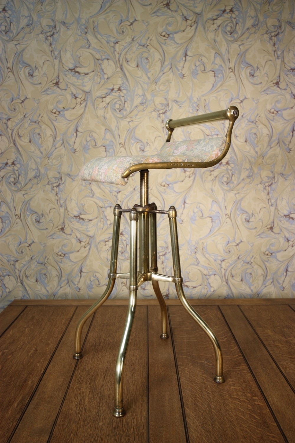 Brass 19th Century English Antique Hares Patent Musicians Stool.
