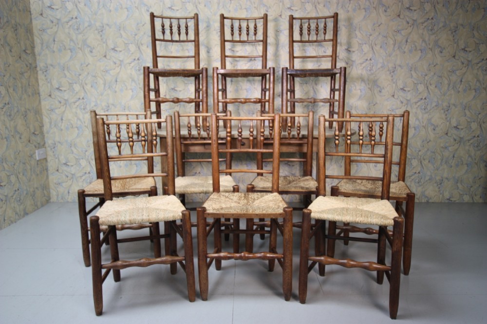 True Set of Ten Yorkshire Dales Antique Dining Chairs.