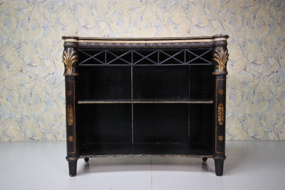Regency Antique Concave Bookcase in Original Finish & Decorations.