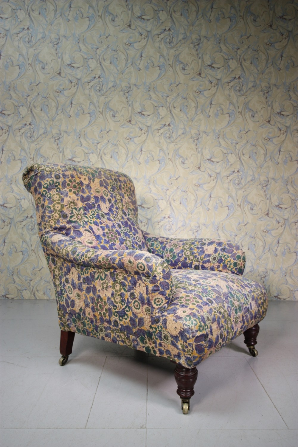 English 19th Century Antique Upholstered Armchair.