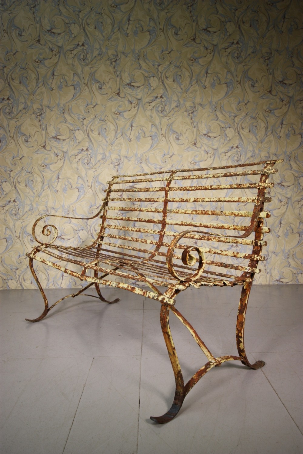 19th Century Wrought Iron Garden Bench.