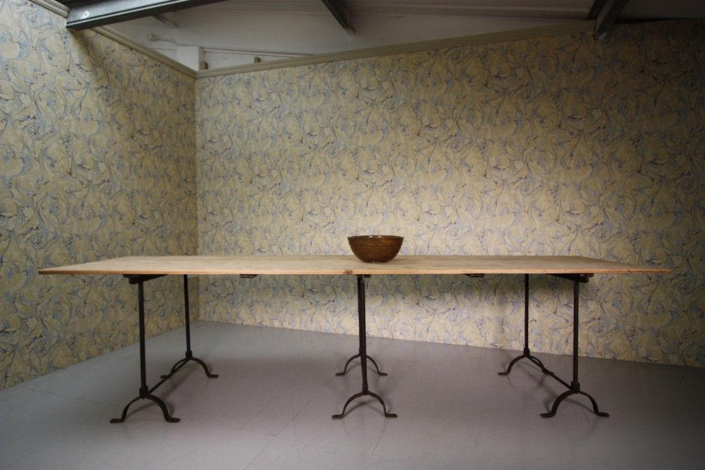English 19th Century Antique Pine & iron Dining Table (3).