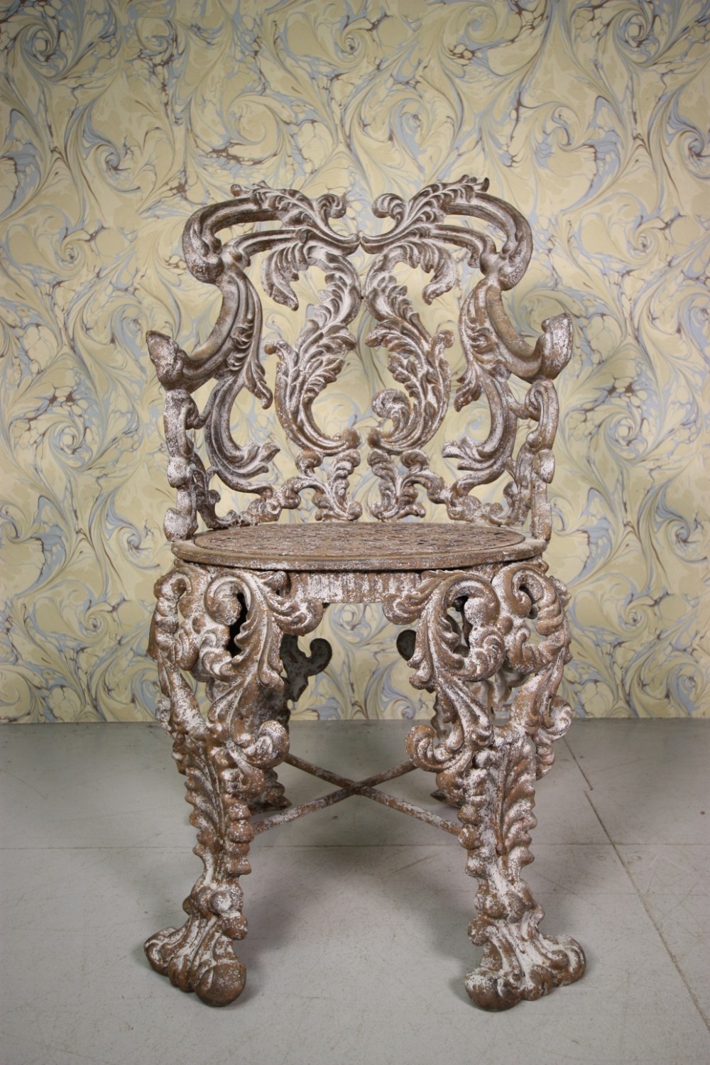 19th Century Cast Iron Antique Garden Chair. Rare Design.