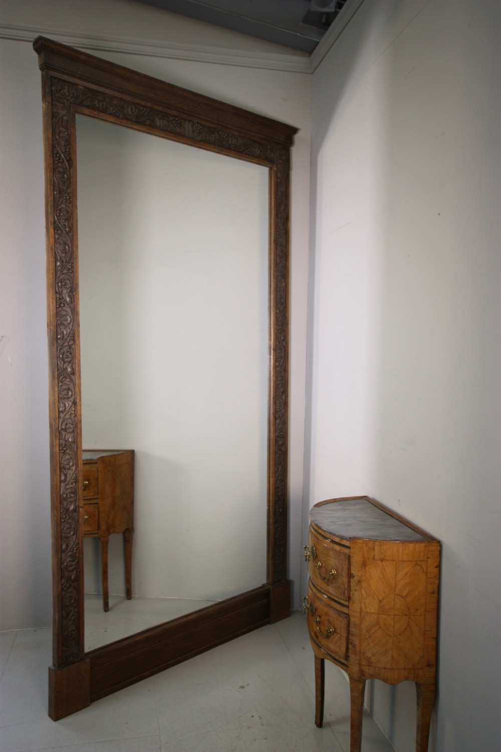 19th Century Tall Antique Oak Carved Mirror.