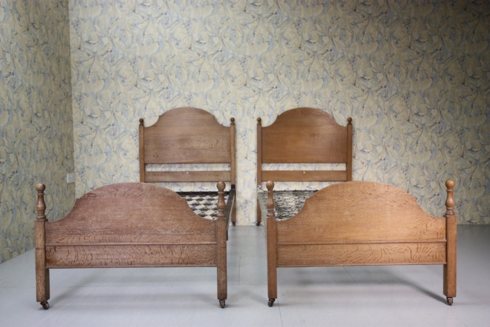 Pair of 1920's Complete Heals Oak Single Beds.