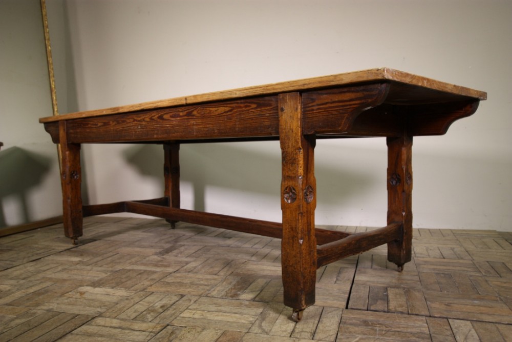 Large Antique Pine Dining Table from Skipton Grammer School.