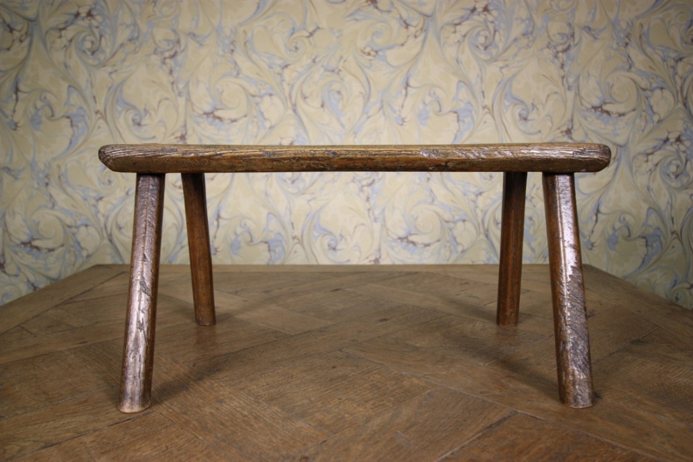 Wide Georgian Antique Elm Stool.