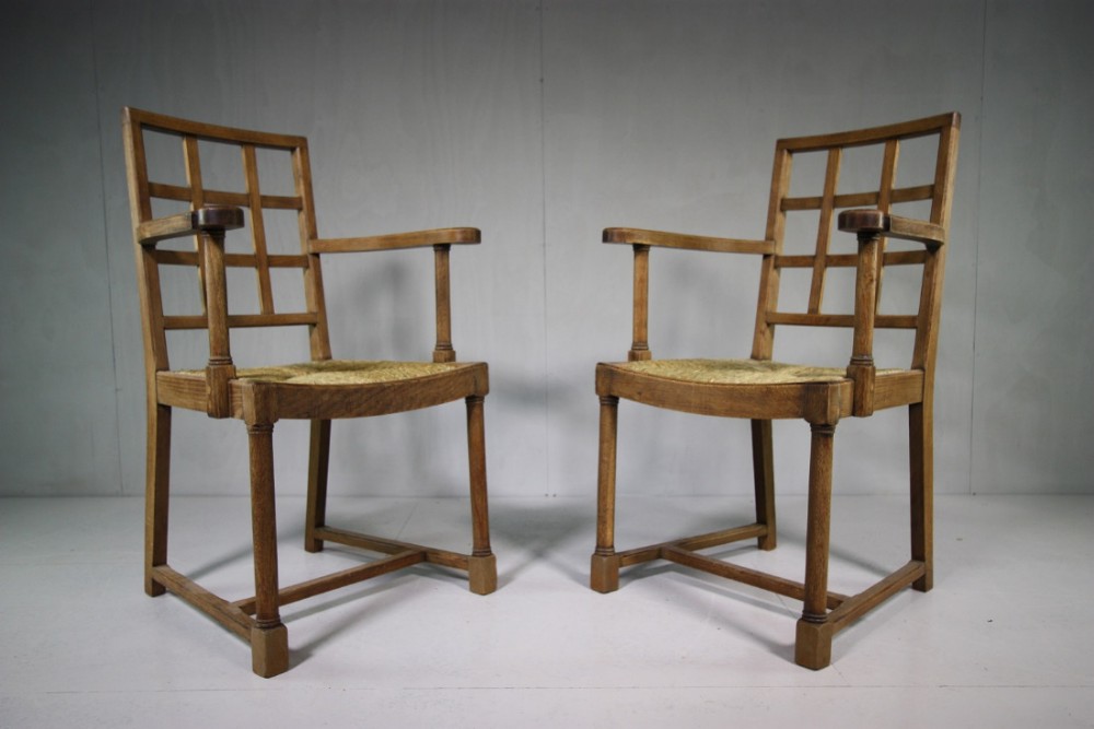 Pair of Heals Antique Oak Armchairs from Tilden Range.