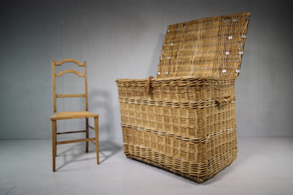 Huge Edwardian Antique Willow Basket with Lid.
