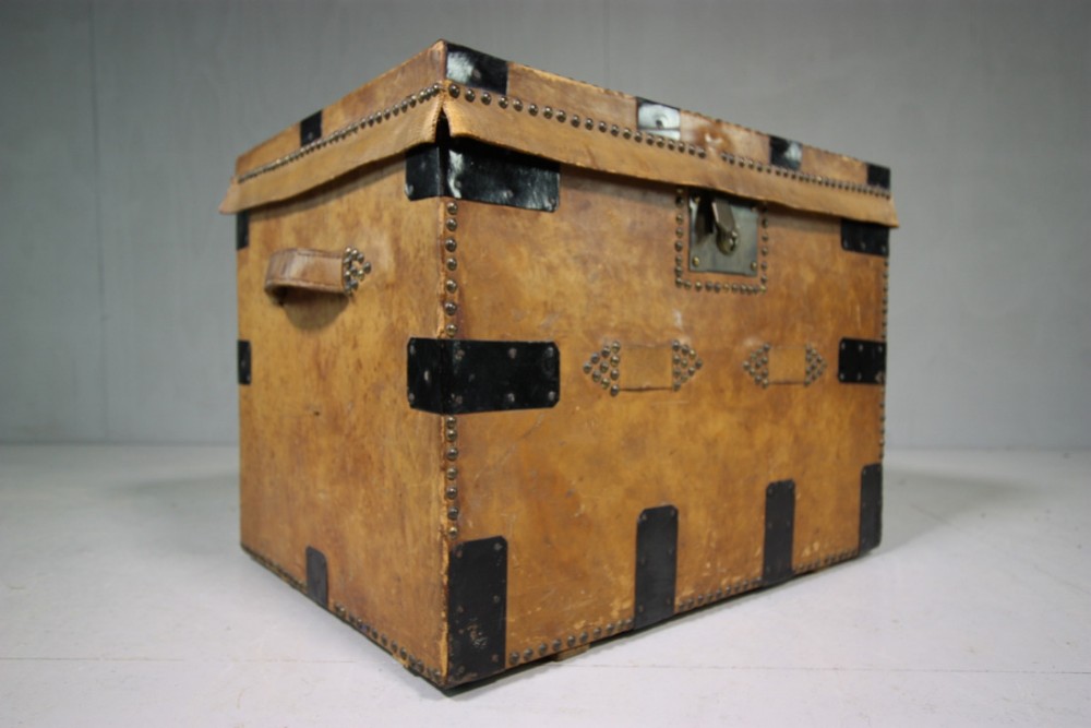 19th Century English Antique Leather Covered Trunk.
