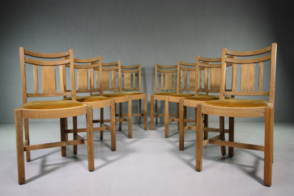 Set of Eight 1930's Heals Oak Dining Chairs.