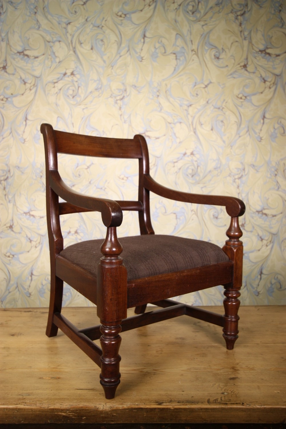 English Antique Mahogany Childs Carved Dining Chair.