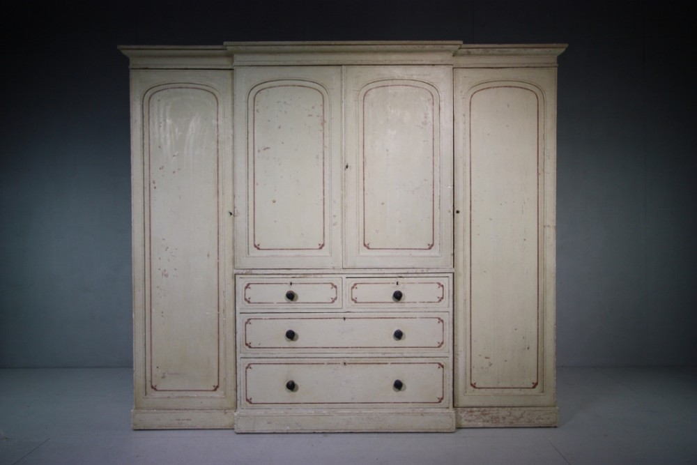 English Antique Break Fronted Wardrobe in Original Paint.