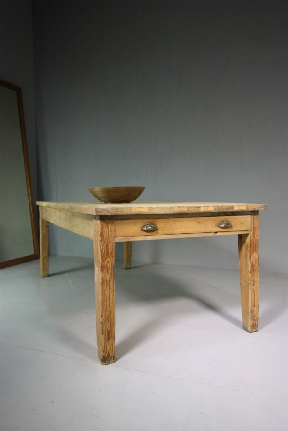 Large 19th Century Country Antique Pine Dining Table.