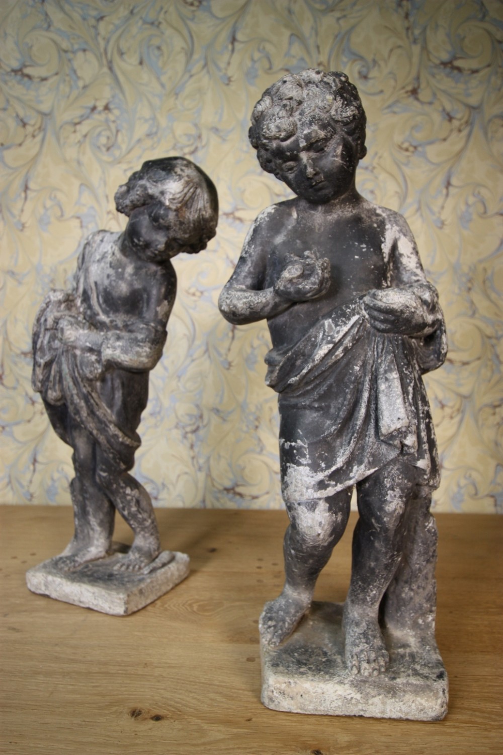 Superb Pair of 19th Century Lead Antique Garden Figures.
