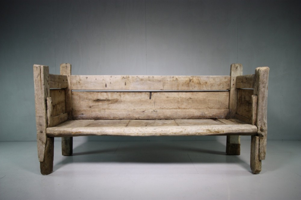 Amazing 18th Century Primitive Sycamore Settle.