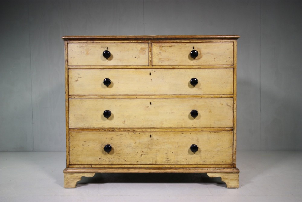 Mid 19th Century Antique Pine Chest in Original Paint.