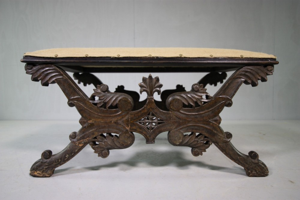 Large Georgian Antique Pine Stool in Original Paint.