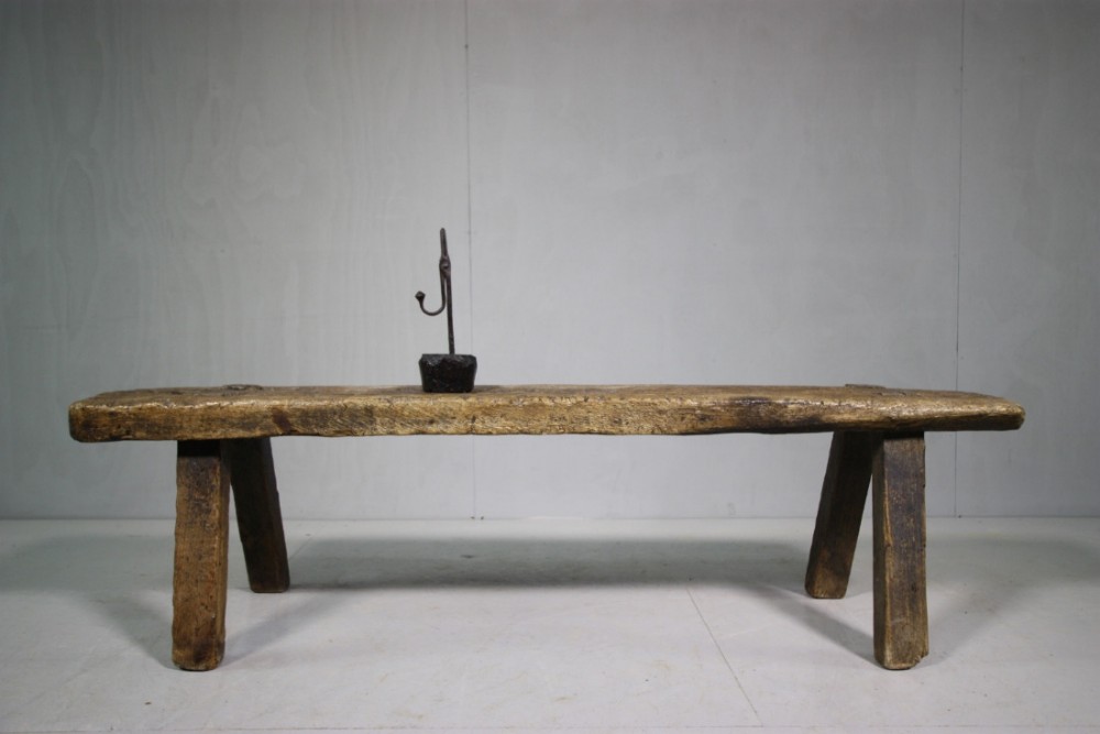 18th Century Primitive Antique Pig Bench Coffee Table.