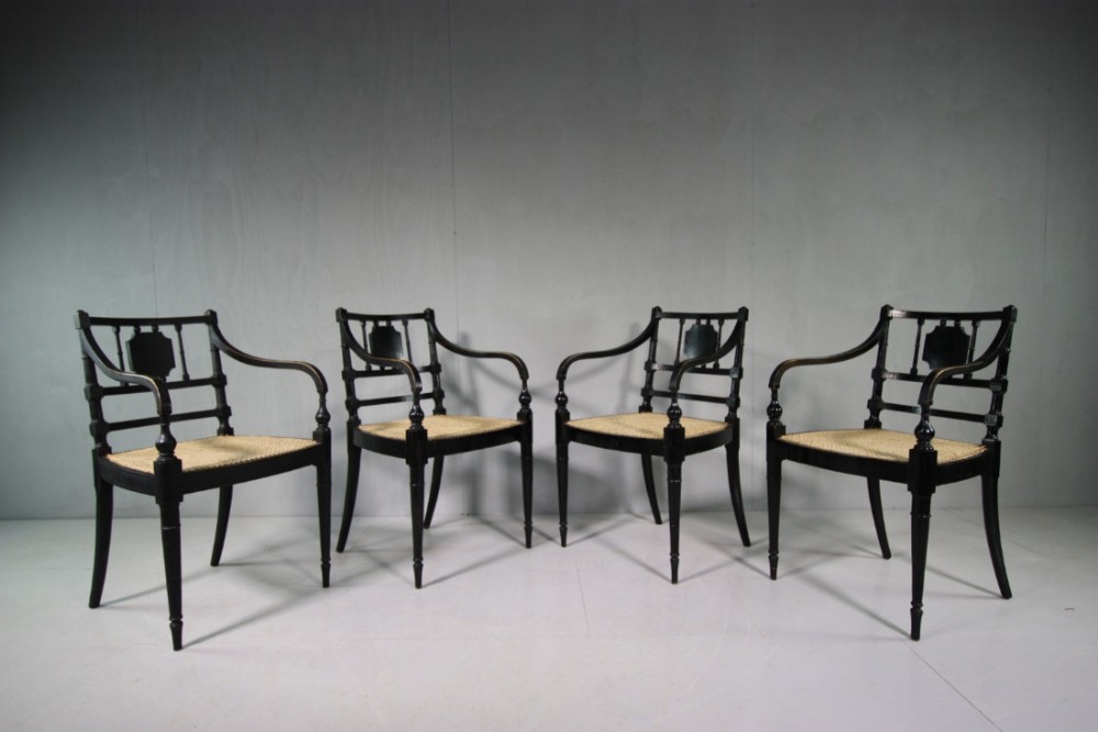Regency Set of Four Antique Bergere Dining Armchairs.