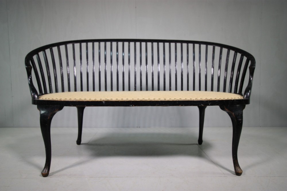 Edwardian English Ebonised Antique Settee.