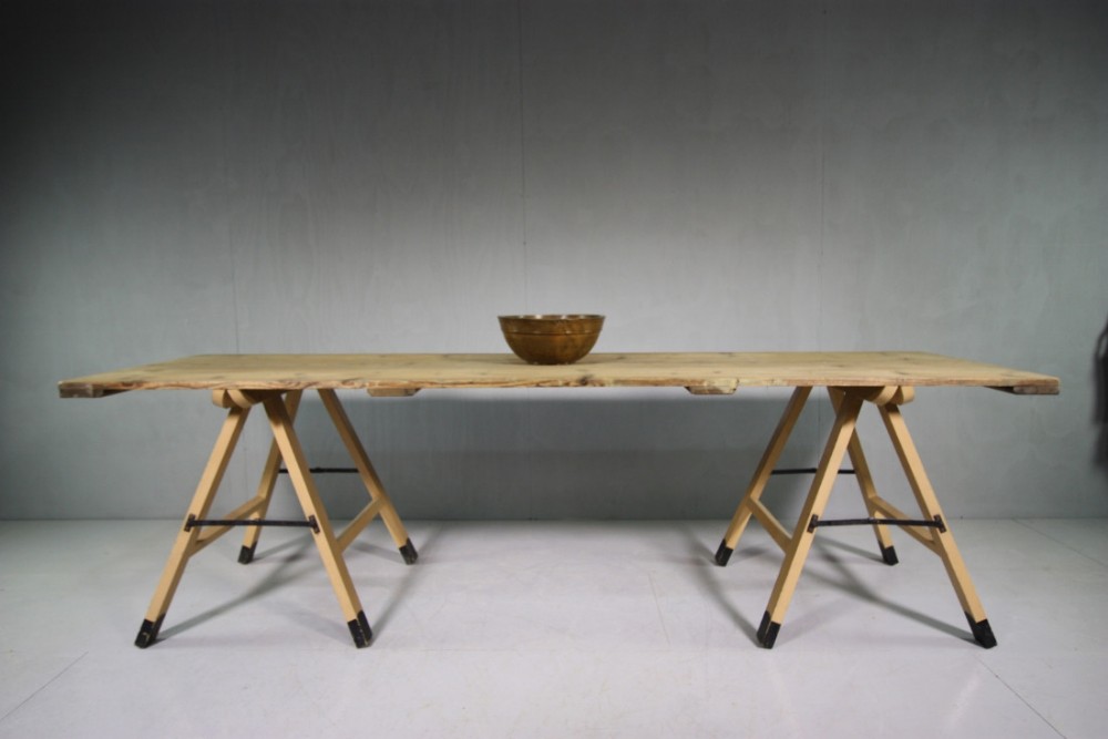 Super Antique Trestle Dining Table in Original Paint