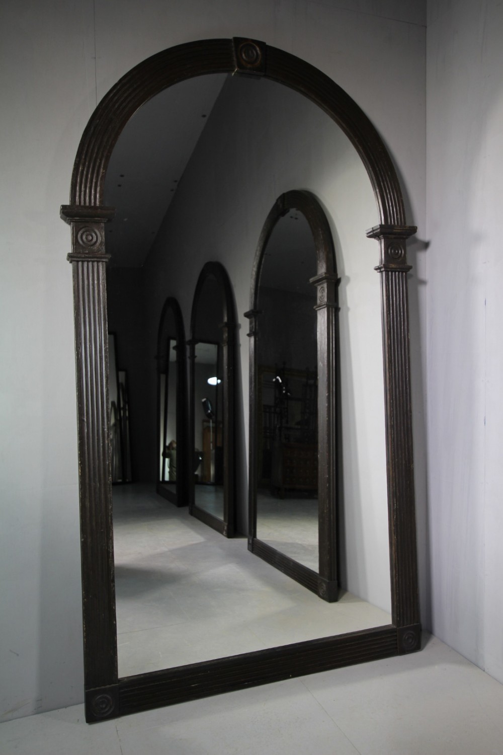 Original Painted Pine Antique Arch Top Mirror x 4.