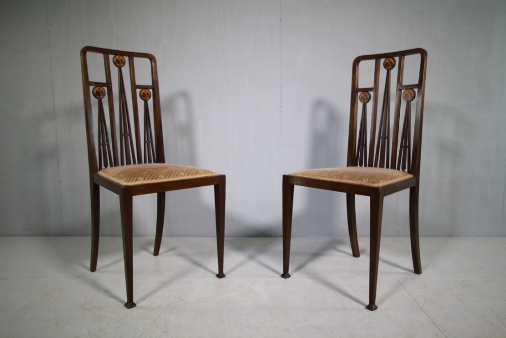 Pair of Glasgow School Antique Art Nouveau Chairs by JS Henry.