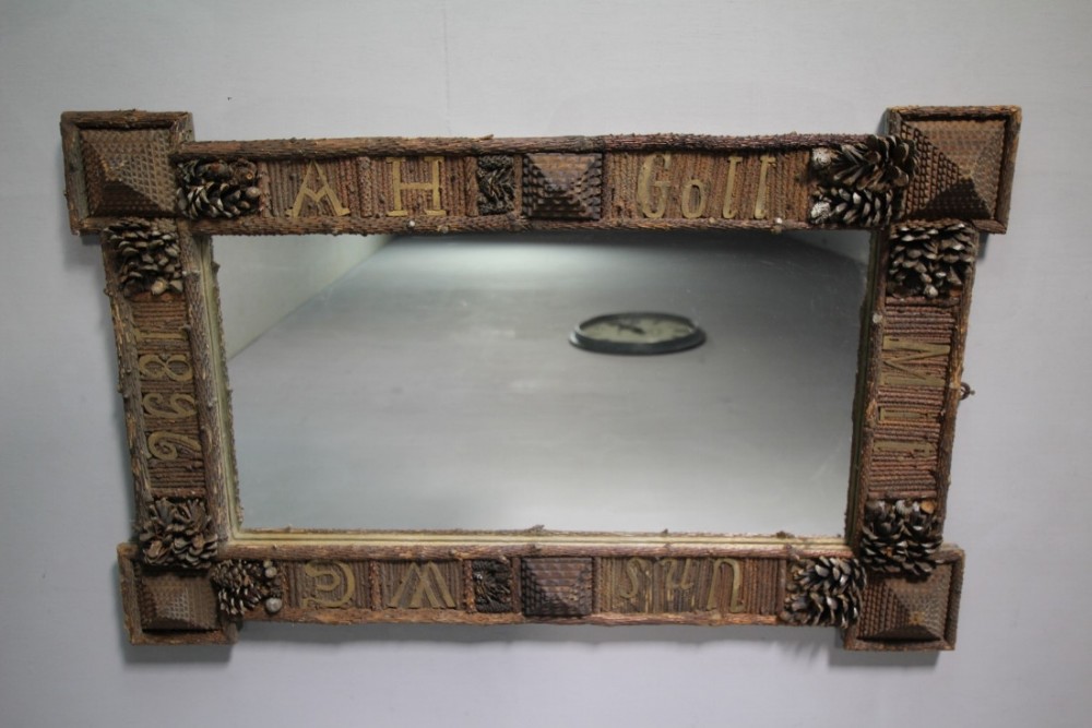 Large 19th Century Tramp Art Antique Mirror.