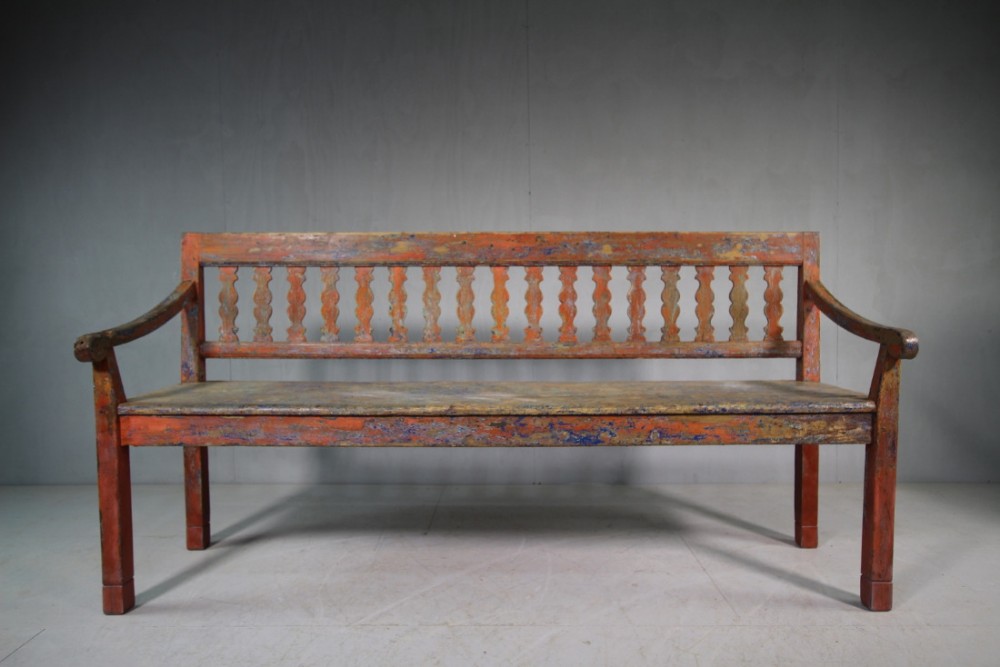 19th Century Antique Painted Pine Bench Seat.