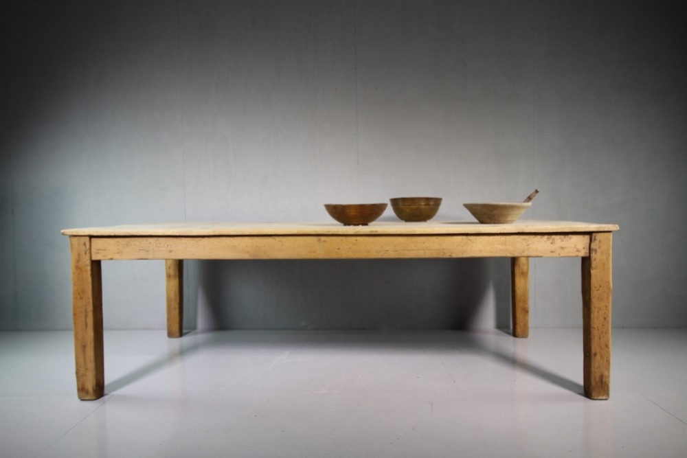 Very Large Antique Sycamore & Pine Farmhouse Dining Table.