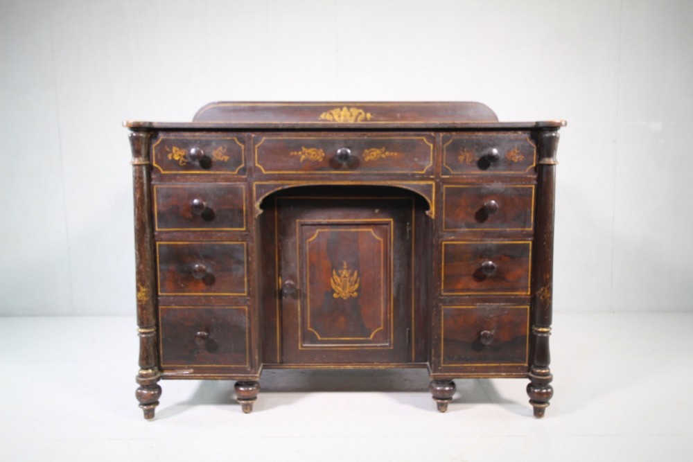 Regency Antique Painted Pine Chest Original Decorations.