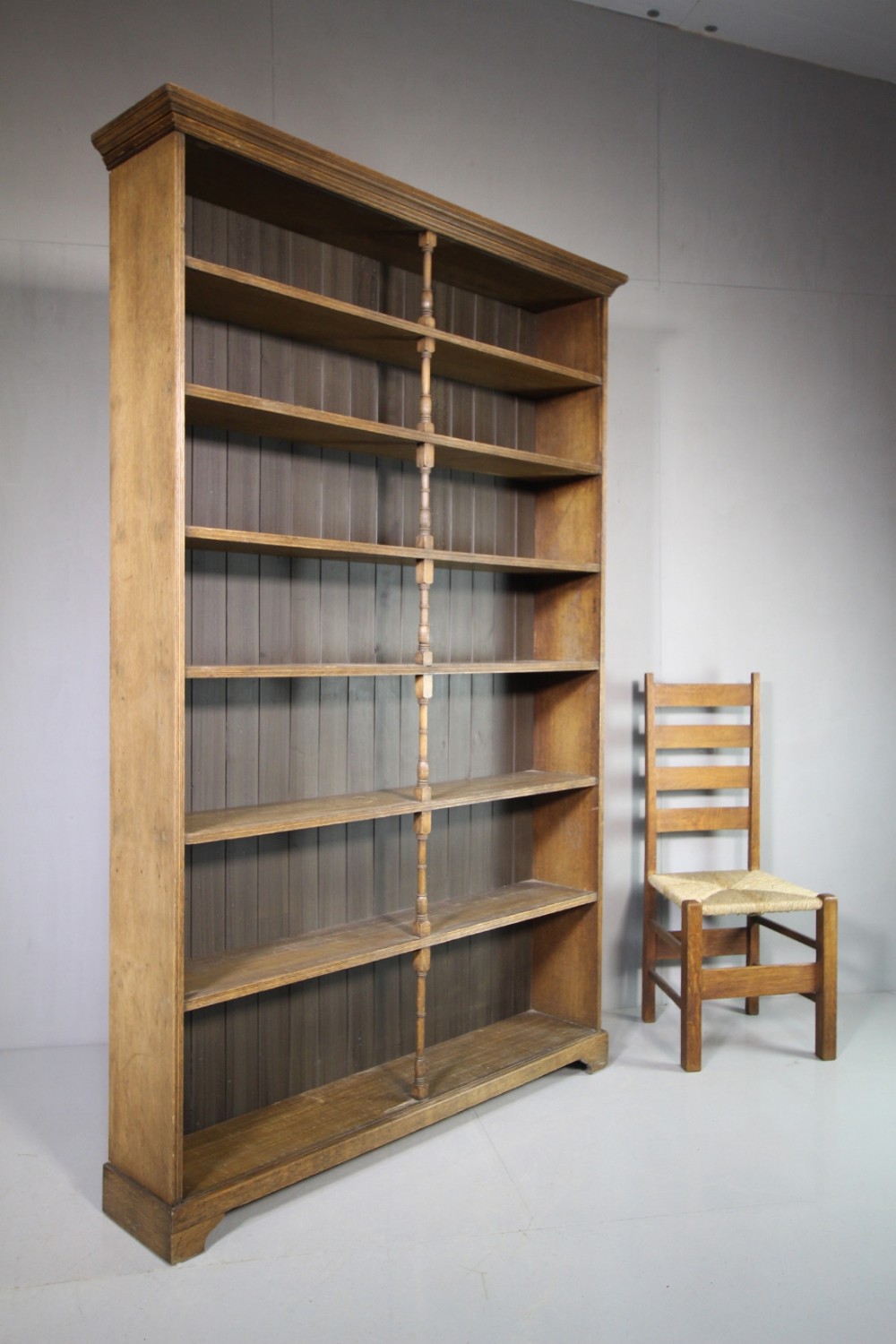 Large English 19th Century Antique Oak Open Bookcase.