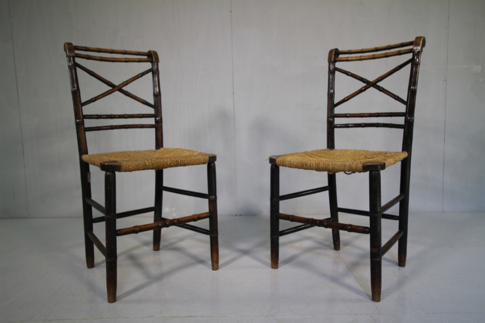 Pair of Regency Antique Simulated Bamboo Chairs.