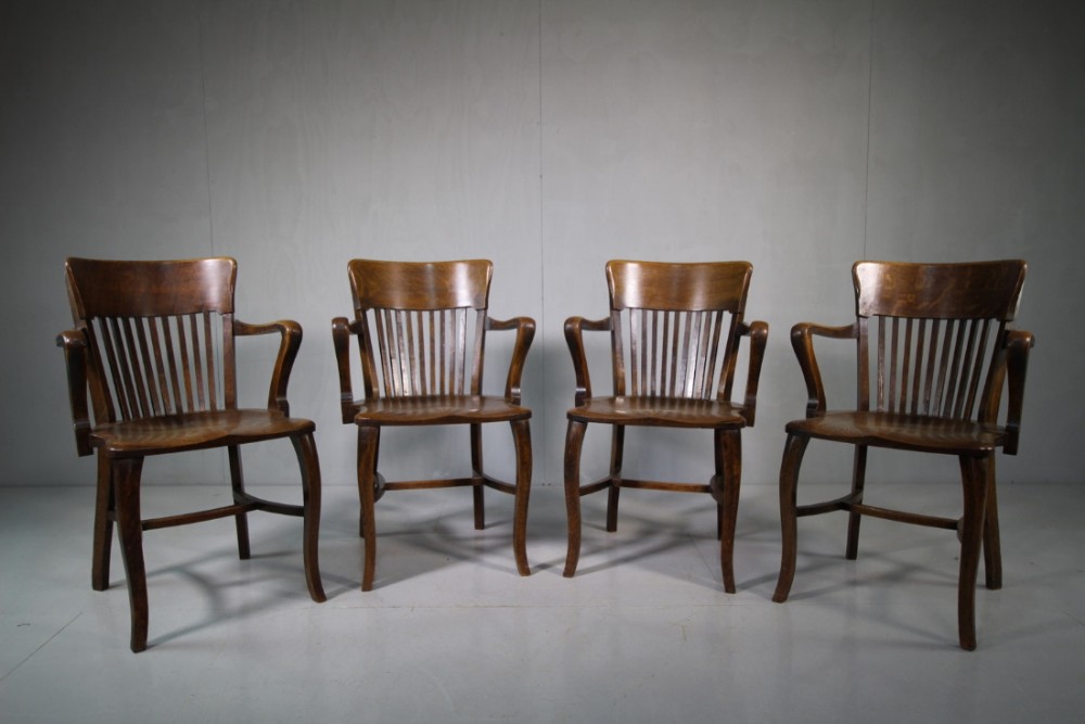 Four Edwardian Antique Oak Armchairs.