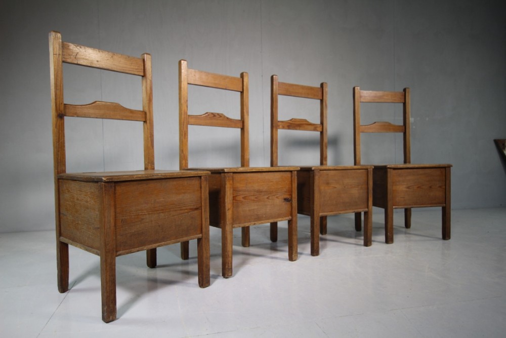 19th Century Antique Pine Box Seat Chairs. 