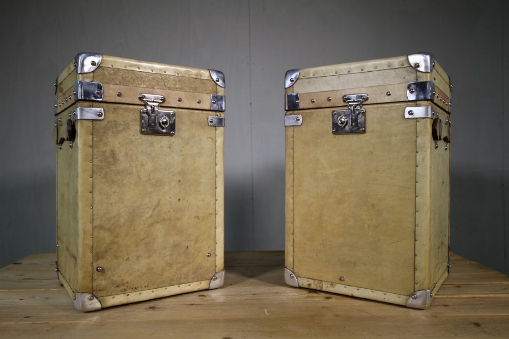 Pair of Leather Trunks Edwardian Antique Vellum.