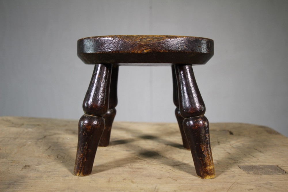 19th Century English Antique Elm Stool.