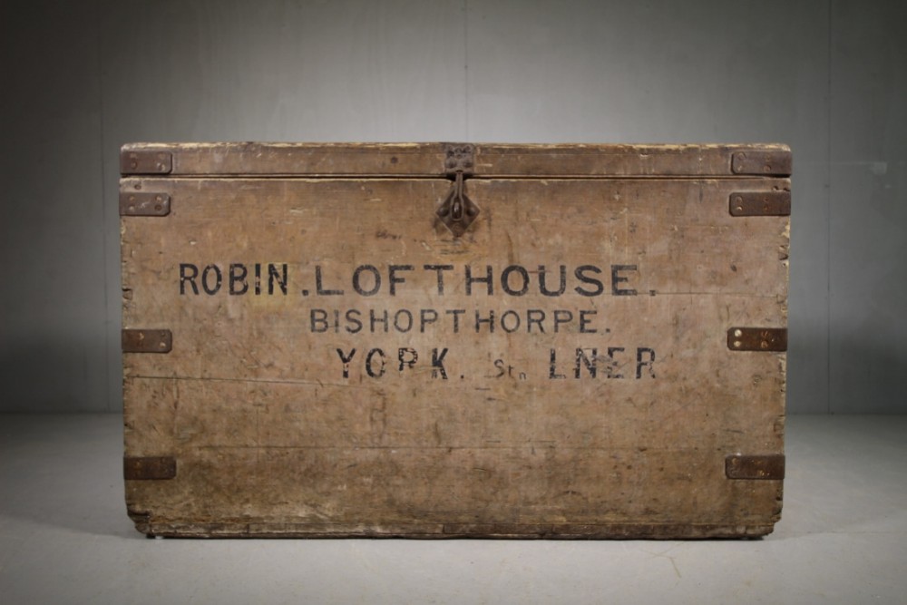 Large 19th Century Antique Painted Pine Box.