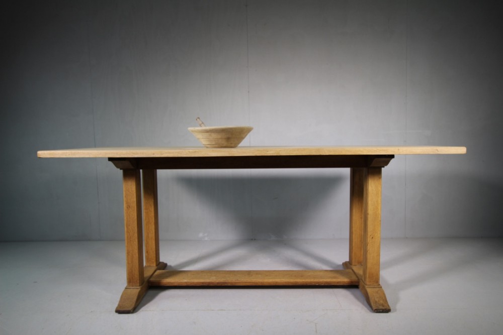 1920's Labelled Heals Oak Refectory Dining Table.