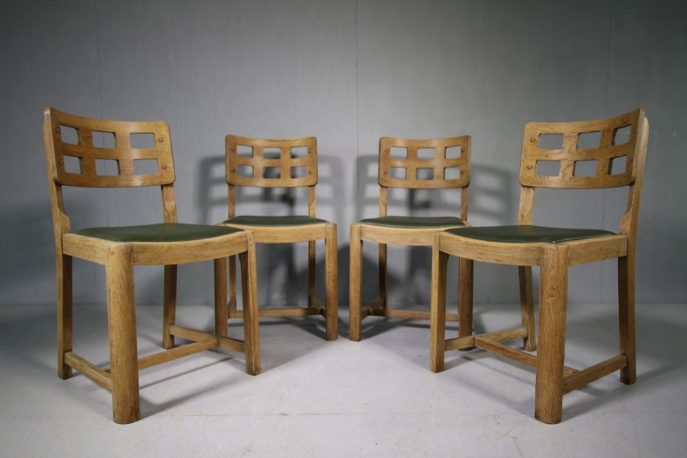 Set of Four 30's Oak Dining Chairs by Heals. Rare Model.